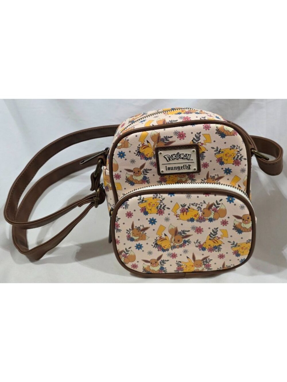 Loungefly POKEMON Pikachu & Eevee Floral Crossbody Bag purse with shoulder strap